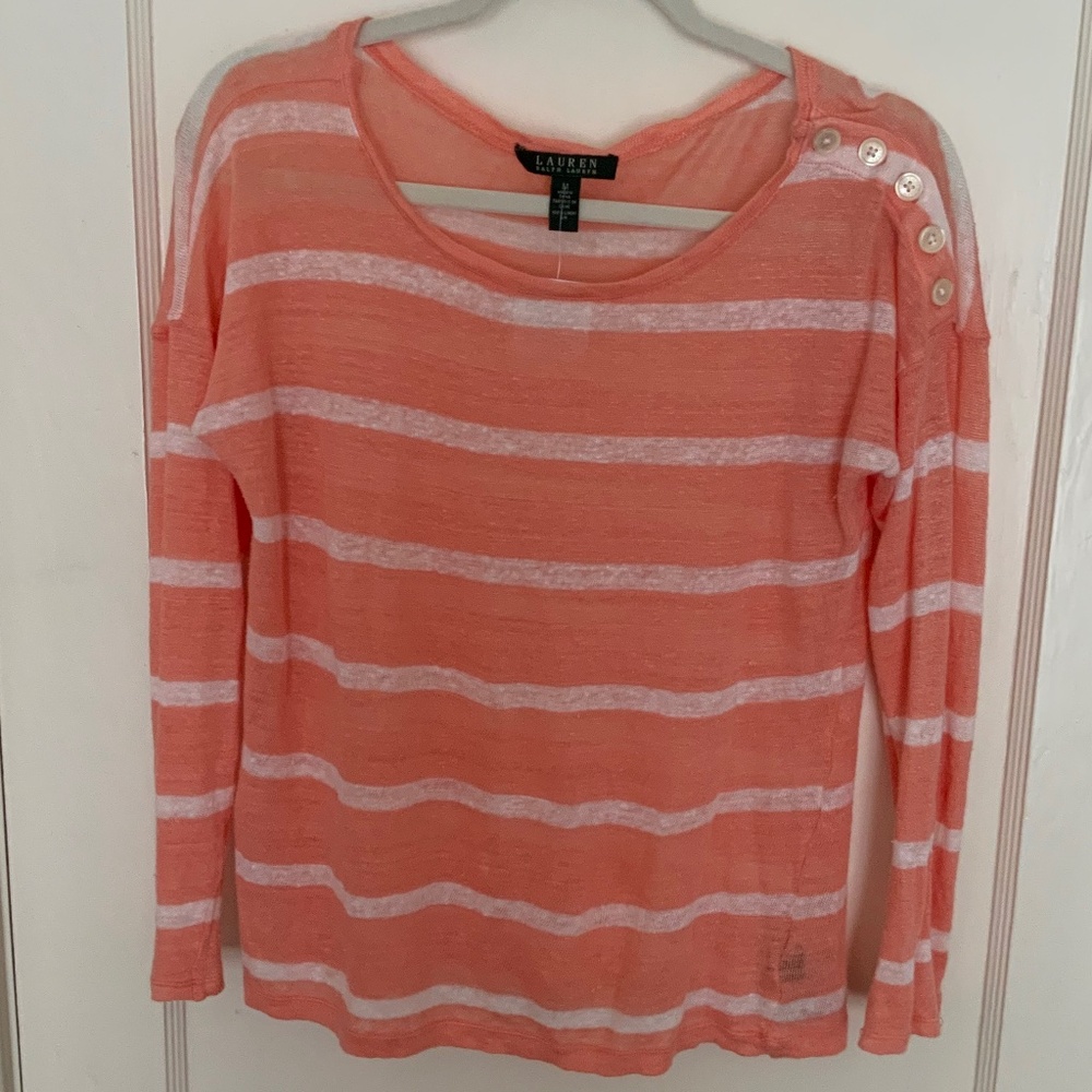 RALPH LAUREN Long Sleeved Linen Knit T-shirt, Size M